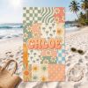 Picture of Personalized Retro Beach Towel for Girls, Cute Smiley Flower Pool Towel, Custom Summer Swim Towel, Preppy Beach Vacation Beach Gift