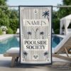 Picture of Personalized Poolside Society Beach Towel, Custom Name Coastal Pool Towel, Old Money Summer Beach Towel, Luxury Vacation Beach Towel Gift