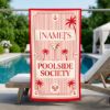 Picture of Personalized Poolside Society Beach Towel, Custom Name Coastal Pool Towel, Old Money Summer Beach Towel, Luxury Vacation Beach Towel Gift