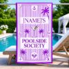 Picture of Personalized Poolside Society Beach Towel, Custom Name Coastal Pool Towel, Old Money Summer Beach Towel, Luxury Vacation Beach Towel Gift