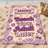 Picture of Beach Now Adult Later Beach Towel, Personalized Summer Vacation Towel, Custom Name Pool Towel, Funny Girls Trip Beach Gift, Beach Towel