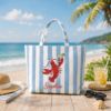 Picture of Personalized Lobster Beach Tote Bag, Embroidered Coastal Tote, Custom Name Summer Bag, Preppy Blue Stripe Tote, Vacation Gift for Women