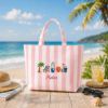 Picture of Personalized Beach Tote Bag, Embroidered Summer Tote, Custom Name Coastal Bag, Preppy Blue Stripe Tote, Vacation Gift for Women, Summer Bag