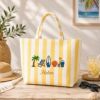 Picture of Personalized Beach Tote Bag, Embroidered Summer Tote, Custom Name Coastal Bag, Preppy Blue Stripe Tote, Vacation Gift for Women, Summer Bag