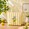 Picture of Personalized Lemon Tote Bag, Embroidered Summer Beach Bag, Custom Name Coastal Tote, Yellow Stripe Preppy Tote, Lemon Summer Lover Gift