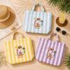 Picture of Personalized Goose Summer Embroidered Tote Bag, Custom Beach Goose Tote, Pink Stripe Coastal Bag, Cute Vacation Tote for Women, Goose Summer