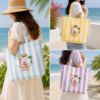 Picture of Personalized Goose Summer Embroidered Tote Bag, Custom Beach Goose Tote, Pink Stripe Coastal Bag, Cute Vacation Tote for Women, Goose Summer