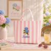 Picture of Hydrangea Embroidered Tote Bag, Blue Striped Personalized Tote, Floral Canvas Bag, Custom Name Beach Tote, Gift for Her, Summer Lover Gift