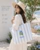 Picture of Hydrangea Embroidered Tote Bag, Blue Striped Personalized Tote, Floral Canvas Bag, Custom Name Beach Tote, Gift for Her, Summer Lover Gift