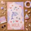 Picture of Personalized Kids Beach Towel, Ocean Sea Animal Towel for Boys Girls, Dolphin Whale Beach Towel, Custom Name Summer Pool Towel, Pool Towel
