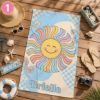 Picture of Personalized Pastel Beach Towel for Kids Group, Smiley Face Summer Towel, Custom Name Beach Towel, Cute Pastel Pool Towel for Girls Boys