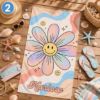 Picture of Personalized Pastel Beach Towel for Kids Group, Smiley Face Summer Towel, Custom Name Beach Towel, Cute Pastel Pool Towel for Girls Boys