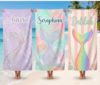 Picture of Personalized Mermaid Beach Towel for Girls, Custom Name Kids Beach Towel, Pastel Mermaid Tail Pool Towel, Summer Vacation Gift, Mermaid Girl