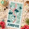 Picture of Personalized Floral Beach Towel, Custom Name Retro Flower Towel, Boho Botanical Pool Towel, Summer Beach Gift for Women, Retro Floral Towel