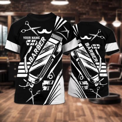 Picture of Custom Barber Shirt, Personalized Barber Jersey, Barber Shop All Over Print Shirt, Barber Gift for Hair Stylist Men, Barber Dad Gift Shirt