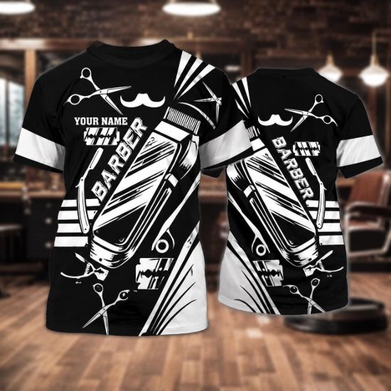 Picture of Custom Barber Shirt, Personalized Barber Jersey, Barber Shop All Over Print Shirt, Barber Gift for Hair Stylist Men, Barber Dad Gift Shirt