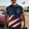 Picture of Custom Christian Patriotic Polo Shirt Personalized USA Flag Polo American Eagle Cross Shirt 1776 2026 Independence Day Polo 4th July Shirt