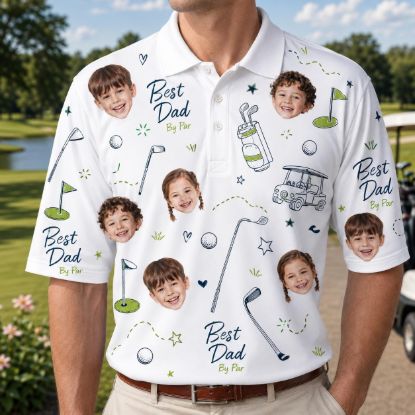 Picture of Best Dad By Par Personalized Photo Polo Shirt, Golf Dad Gift, Father's Day Gift Dad, Grandpa, Golf Lover Shirt for Men, Dad Papa Polo Shirt