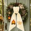 Picture of Personalized Embroidered Camping Wreath Sash, Happy Camper Door Hanger Bow, Campfire Monogram Sash, RV Camper Decor, Glamping Wreath Accent