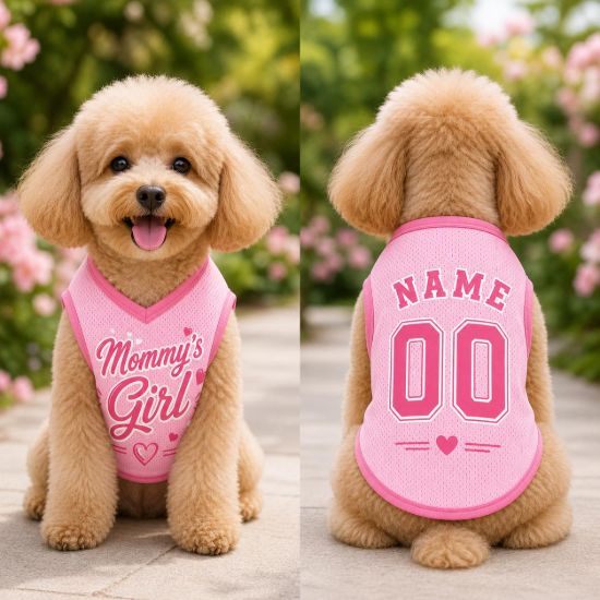 Picture of Custom Mommy’s Girl Dog Jersey, Personalized Pink Pet Shirt, Dog Mom Gift, Name Number Dog Outfit, Cute Pet Clothing, Pet Girl Clothing