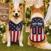 Picture of Personalized USA Flag Patriotic Pet Jersey, Custom USA Dog Shirt, 4th of July Pet Clothing, Name Number Dog Outfit, American Flag Cat Shirt
