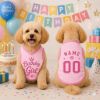 Picture of Custom Birthday Girl Dog Shirt, Personalized Pet Jersey, Custom Name Number Dog Cat Clothes, Pink Pet Birthday Outfit, Cute Girl Dog Shirt