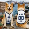 Picture of Custom Nautical Dog Shirt, Personalized Anchor Pet Jersey, Custom Name Number Dog Clothes, Navy Marine Dog Outfit, Coastal Pet Clothing