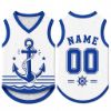 Picture of Custom Nautical Dog Shirt, Personalized Anchor Pet Jersey, Custom Name Number Dog Clothes, Navy Marine Dog Outfit, Coastal Pet Clothing
