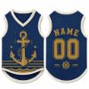 Picture of Custom Nautical Dog Shirt, Personalized Anchor Pet Jersey, Custom Name Number Dog Clothes, Navy Marine Dog Outfit, Coastal Pet Clothing
