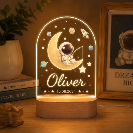 Picture of Personalized Astronaut Night Light, Custom Name Space LED Lamp, Moon and Stars Nursery Decor, Baby Boy Bedroom Light Gift Birthday