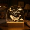 Picture of Personalized Whale Night Light, Custom Name Ocean Nursery Lamp, Baby Whale LED Acrylic Light, Under the Sea Nursery Decor, Baby Shower Gift