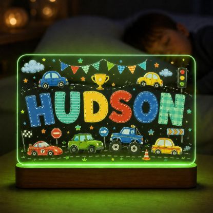 Picture of Personalized Car Night Light for Boys, Custom Name LED Lamp, Vehicle Nursery Decor, Cars Bedroom Light, Toddler Boy Birthday Gift Acrylic