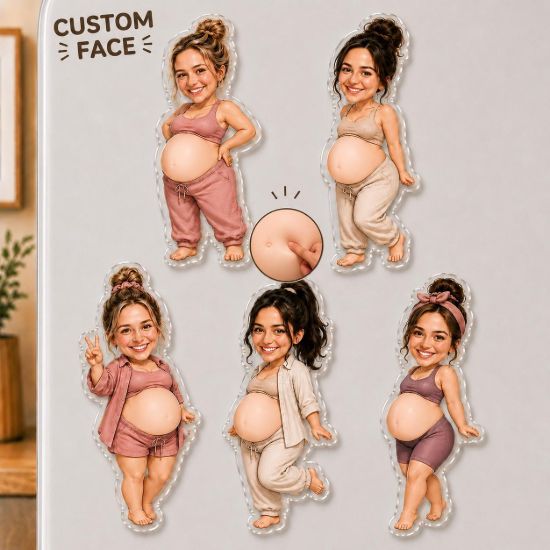 Picture of Personalized Pregnancy Fridge Magnet, Custom Pregnant Mom Photo Magnet, Funny Baby Bump Acrylic Magnet, Pregnancy Announcement Mom-to-Be