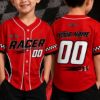 Picture of Custom Red Racing Jersey, Personalized Name Number Racer Shirt, Kids Race Car Birthday Outfit, Checkered Flag Motorsport Gift Boy Birthday