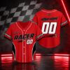 Picture of Custom Red Racing Jersey, Personalized Name Number Racer Shirt, Kids Race Car Birthday Outfit, Checkered Flag Motorsport Gift Boy Birthday