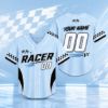 Picture of Custom Red Racing Jersey, Personalized Name Number Racer Shirt, Kids Race Car Birthday Outfit, Checkered Flag Motorsport Gift Boy Birthday