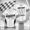Picture of Custom Red Racing Jersey, Personalized Name Number Racer Shirt, Kids Race Car Birthday Outfit, Checkered Flag Motorsport Gift Boy Birthday