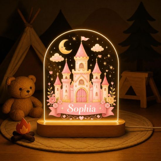 Picture of Personalized Princess Castle Night Light, Custom Name LED Lamp, Pink Castle Acrylic Night Light, Nursery Decor, Girl Birthday Gift Decor