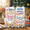 Picture of Back To School Teacher Tumbler 20oz, Personalized Teacher Cup, Custom Name Tumbler, Teacher Appreciation Gift, Floral Rainbow Tumbler Gift