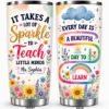 Picture of Back To School Teacher Tumbler 20oz, Personalized Teacher Cup, Custom Name Tumbler, Teacher Appreciation Gift, Floral Rainbow Tumbler Gift