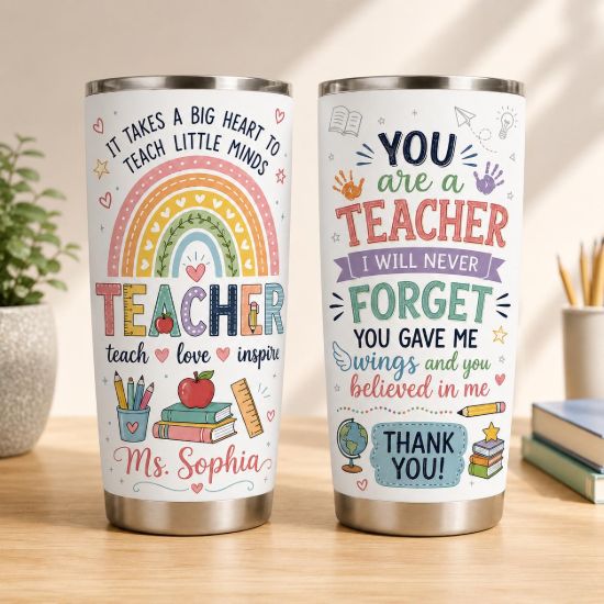 Picture of Personalized Teacher Tumbler 20oz, Teacher Appreciation Gift, Custom Teacher Cup, Back To School Tumbler, Thank You Teacher Gift Mug Tumbler