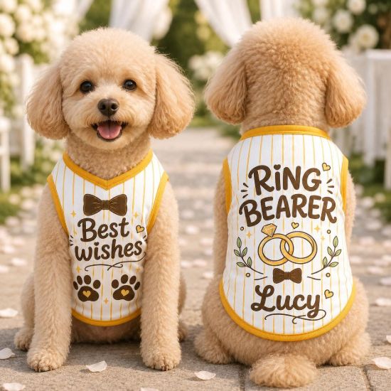 Picture of Ring Bearer Dog Shirt, Wedding Dog Outfit, Best Wishes Pet Jersey, Personalized Puppy Tuxedo, Custom Name Pet Wedding Apparel, Wedding Puppy