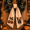 Picture of Personalized Halloween Embroidered Wreath Sash, Custom Monogram Door Bow, Pumpkin Wreath Bow, Fall Front Door Decor, Halloween Home Decor