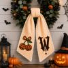 Picture of Personalized Halloween Embroidered Wreath Sash, Custom Monogram Door Bow, Pumpkin Wreath Bow, Fall Front Door Decor, Halloween Home Decor