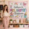 Picture of Personalized Teacher Classroom Tapestry, Custom Welcome to Classroom Wall Hanging, Pastel Teacher Decor, Back to School Classroom Banner