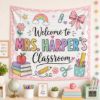 Picture of Personalized Teacher Classroom Tapestry, Custom Welcome to Classroom Wall Hanging, Pastel Teacher Decor, Back to School Classroom Banner