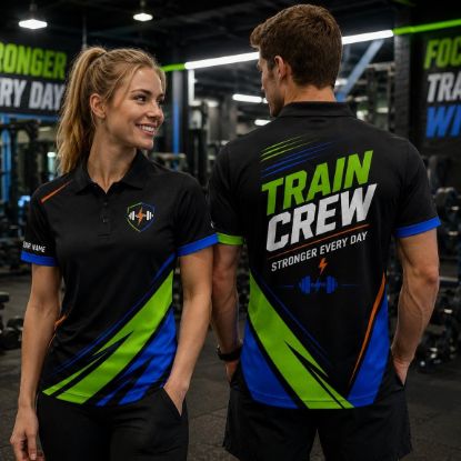 Picture of Custom Train Crew Gym Polo Shirt, Custom Fitness Team Shirt, Personalized Workout Jersey, Gym Staff Uniform, Athletic Polo Personalized