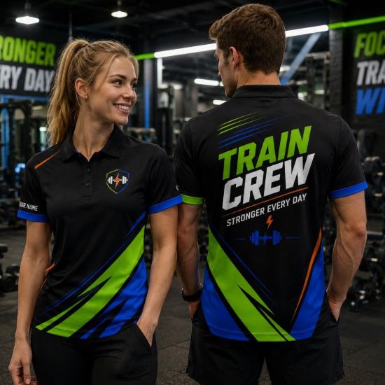 Picture of Custom Train Crew Gym Polo Shirt, Custom Fitness Team Shirt, Personalized Workout Jersey, Gym Staff Uniform, Athletic Polo Personalized