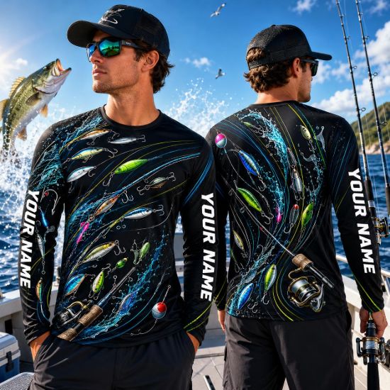 Picture of Custom Fishing Shirt, Personalized Angler T-Shirt, Fishing Lure Graphic Tee, Fisherman Gift, Custom Name Fishing Apparel, Fishing Man Dad