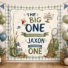 Picture of Fishing First Birthday Banner, The Big One Birthday Backdrop, Gone Fishing Party Decor, Custom Boy 1st Birthday Tapestry  Birthday Boy